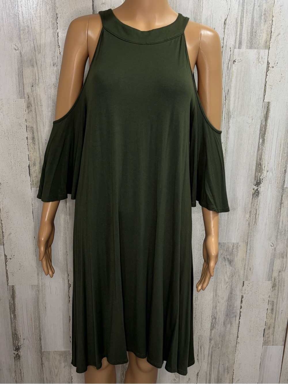 VENUS Olive Green Cold-Shoulder Swing Dress